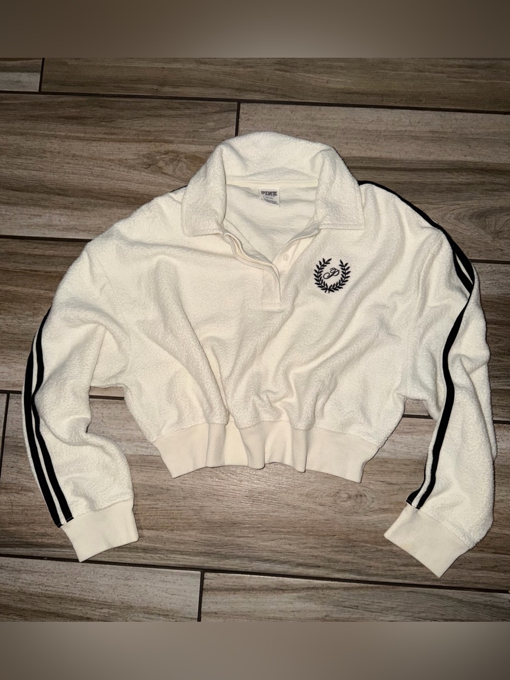 PINK Victoria's Secret Cream Fleece Quarter-Zip Pullover with Black Trim